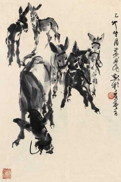 黄胄 驴 镜心